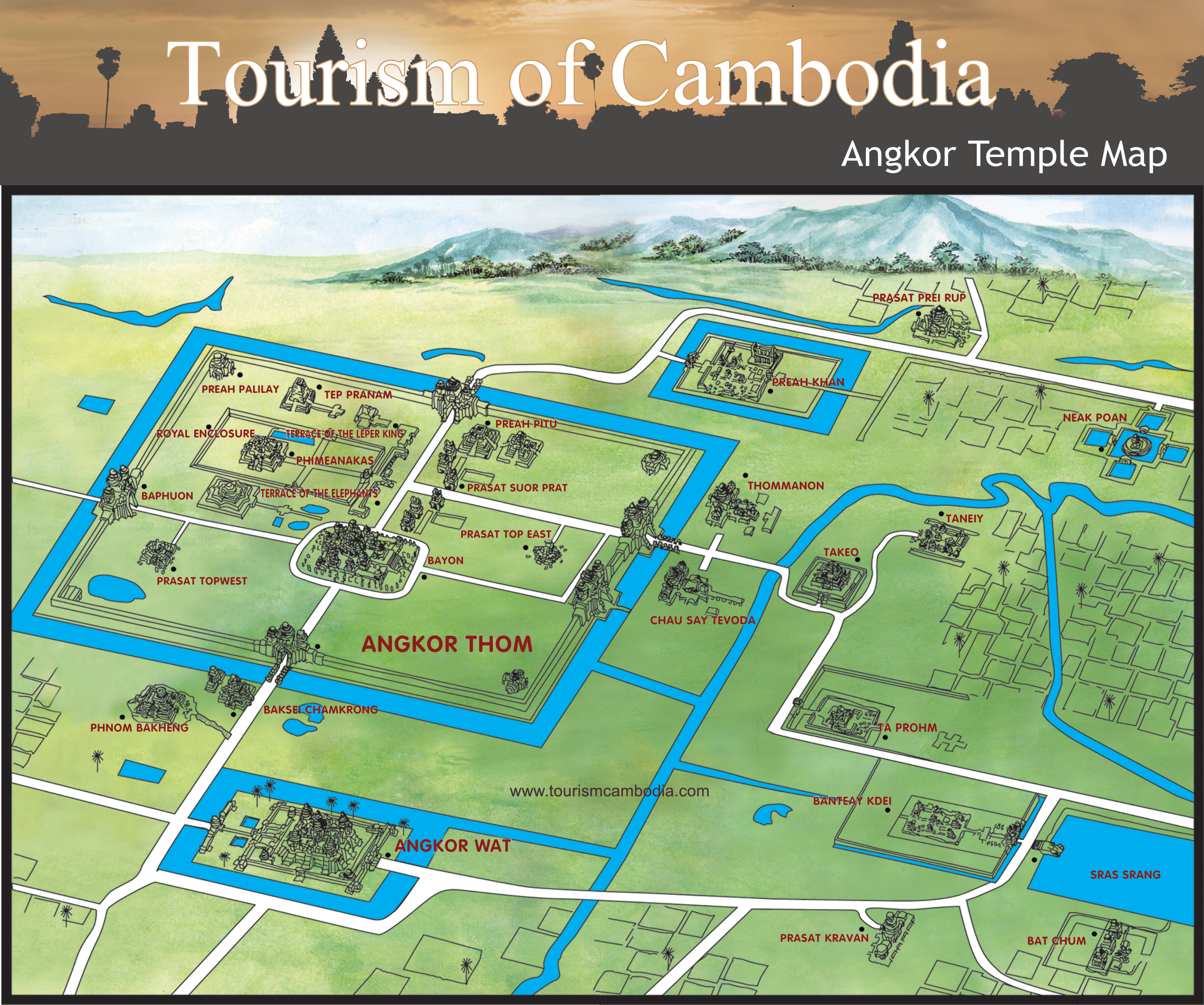 Mapa de Angkor Park 3D - Siem Reap - Camboya - Asia